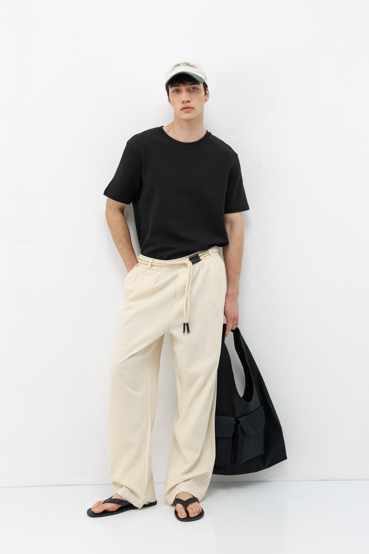 Kemer Detaylı Oversize Keten Pantolon Natural