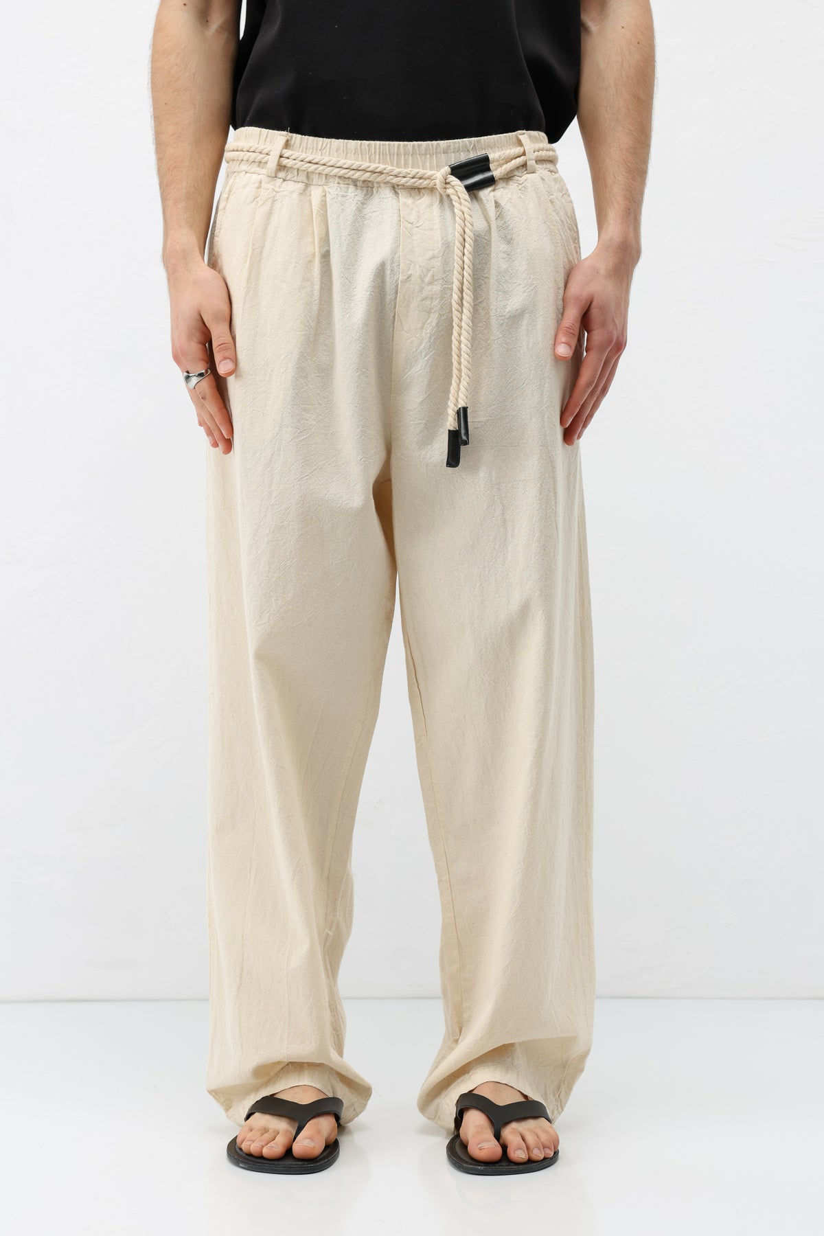 Kemer Detaylı Oversize Keten Pantolon Natural