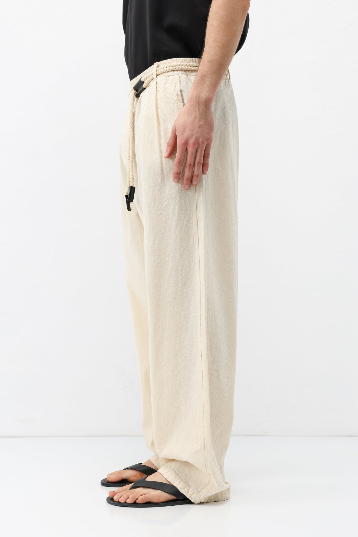 Kemer Detaylı Oversize Keten Pantolon Natural