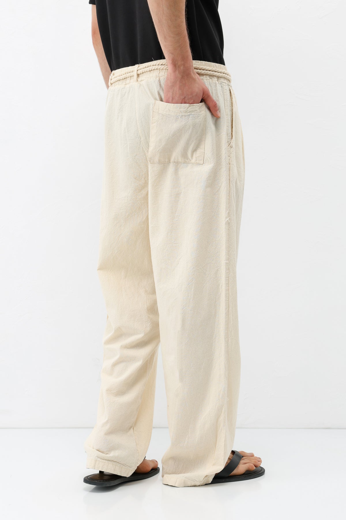 Kemer Detaylı Oversize Keten Pantolon Natural