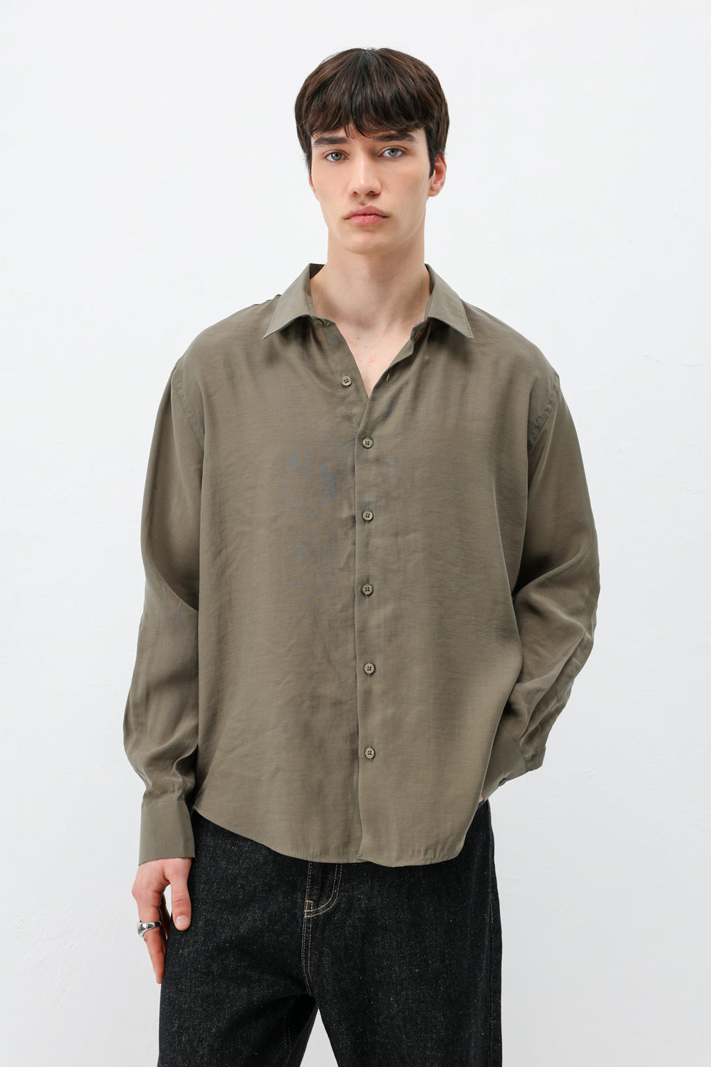 Modal Kumaş Oversize Gömlek Haki