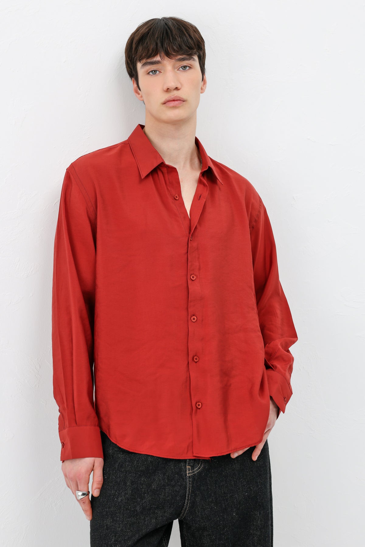 Modal Kumaş Oversize Gömlek Kiremit