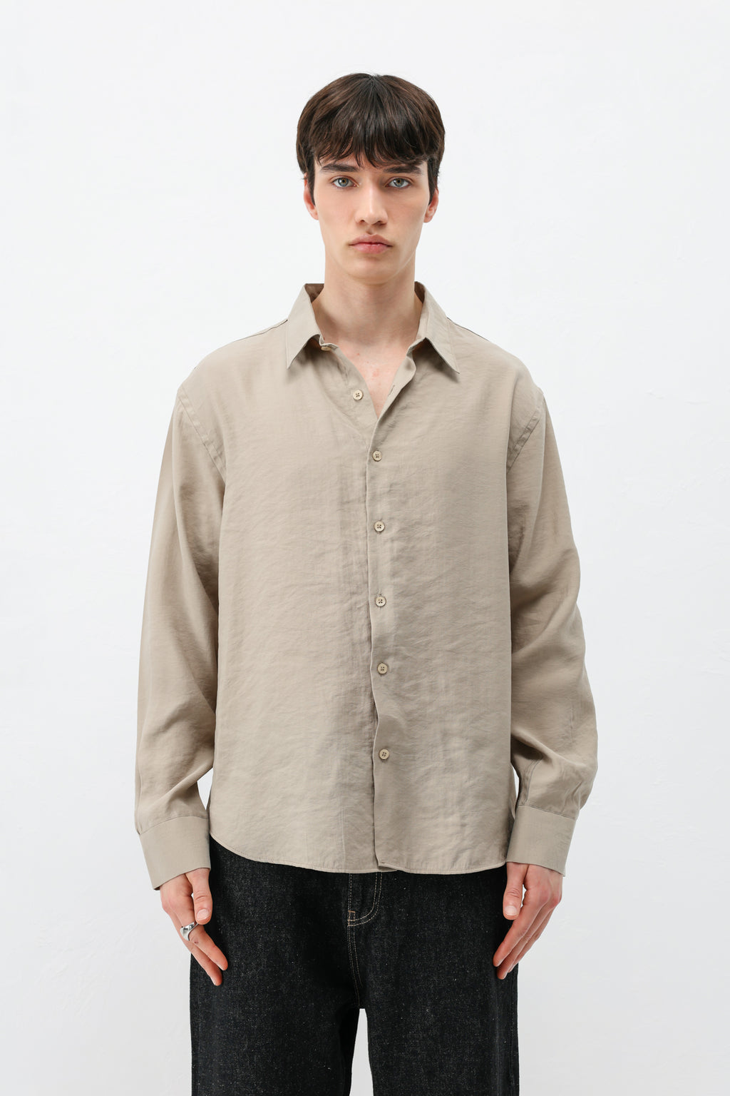 Modal Kumaş Oversize Gömlek Bej