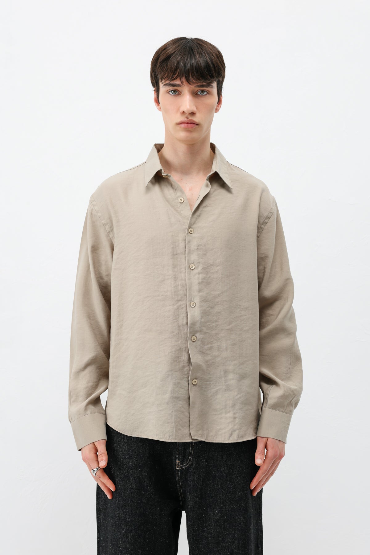 Modal Kumaş Oversize Gömlek Bej