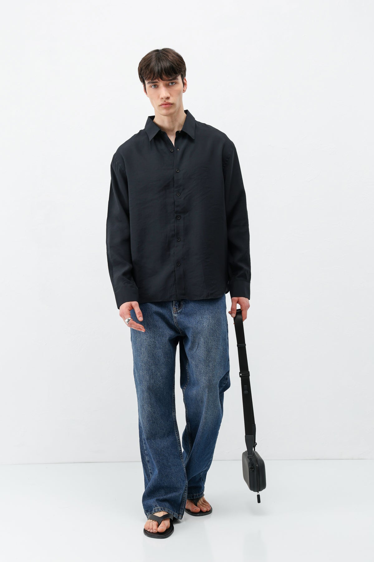 Modal Kumaş Oversize Gömlek Siyah