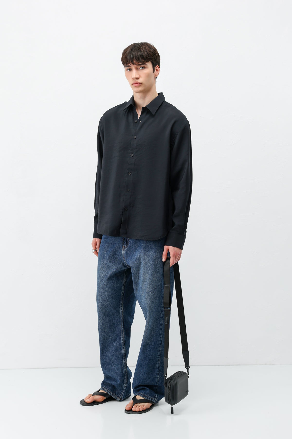 Modal Kumaş Oversize Gömlek Siyah