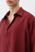 Modal Kumaş Oversize Gömlek Bordo