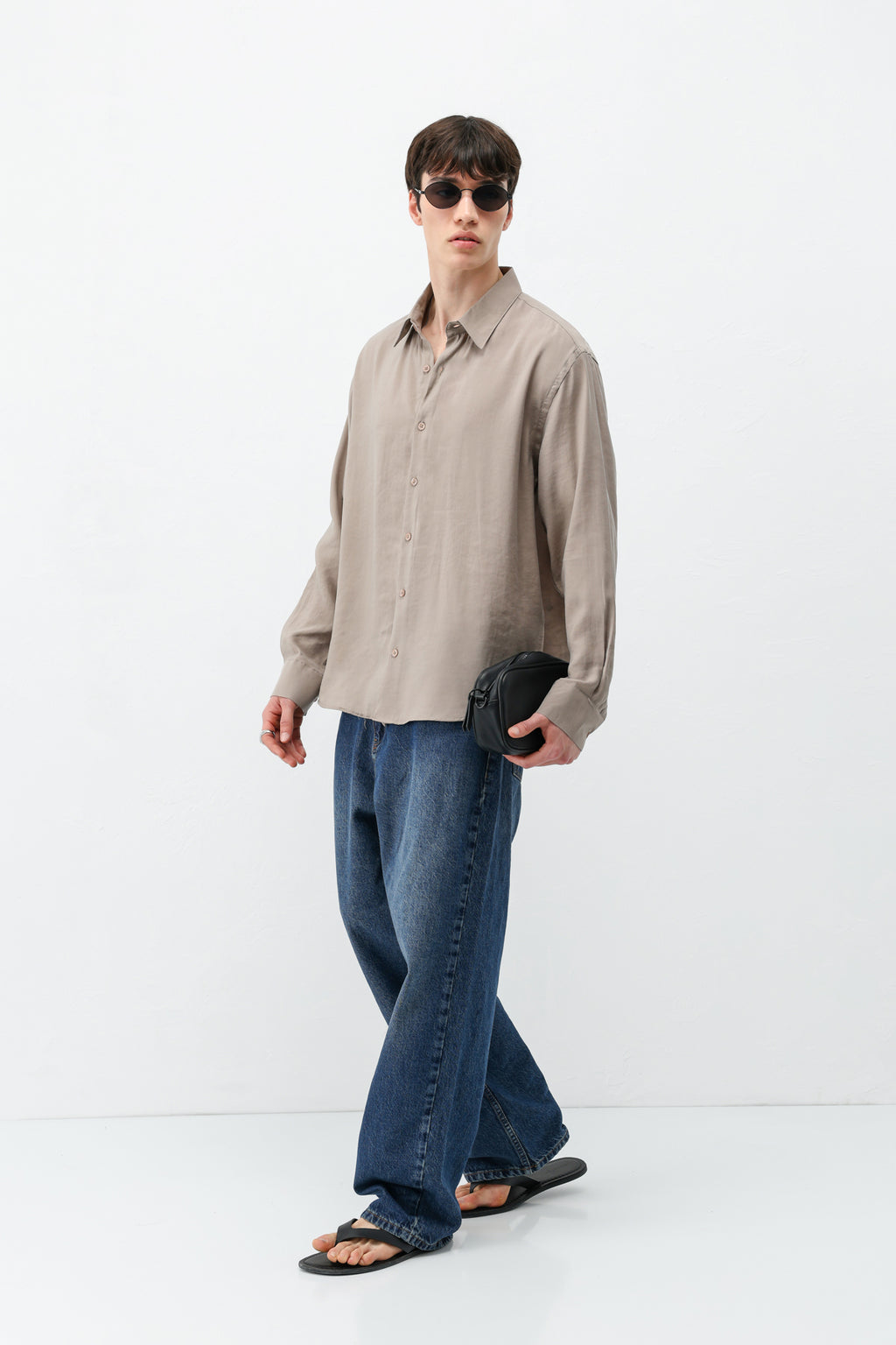 Modal Kumaş Oversize Gömlek Vizon