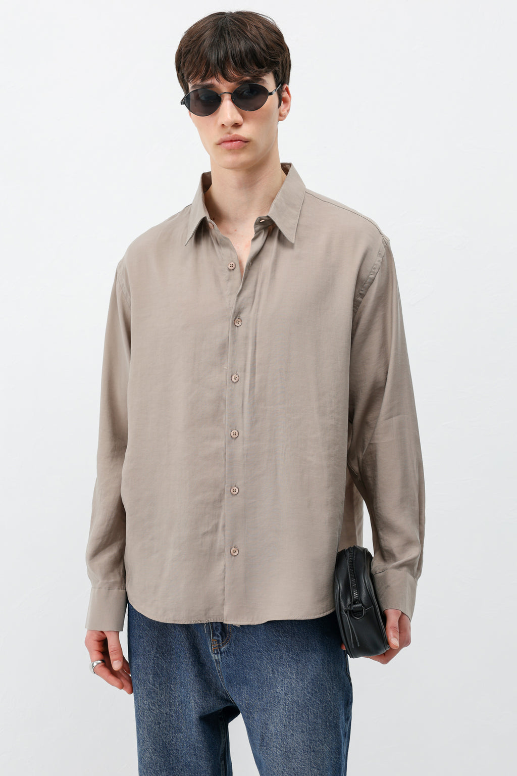 Modal Kumaş Oversize Gömlek Vizon