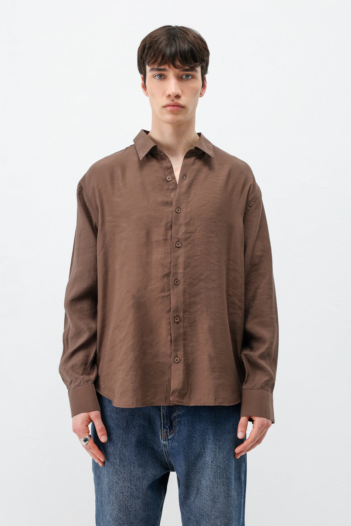 Modal Kumaş Oversize Gömlek Kahve
