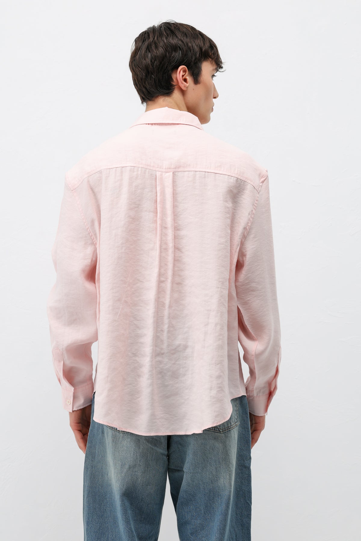 Modal Kumaş Cepli Oversize Gömlek Pudra