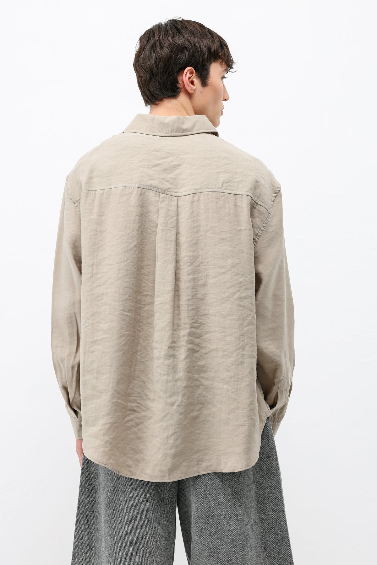 Modal Kumaş Cepli Oversize Gömlek Bej