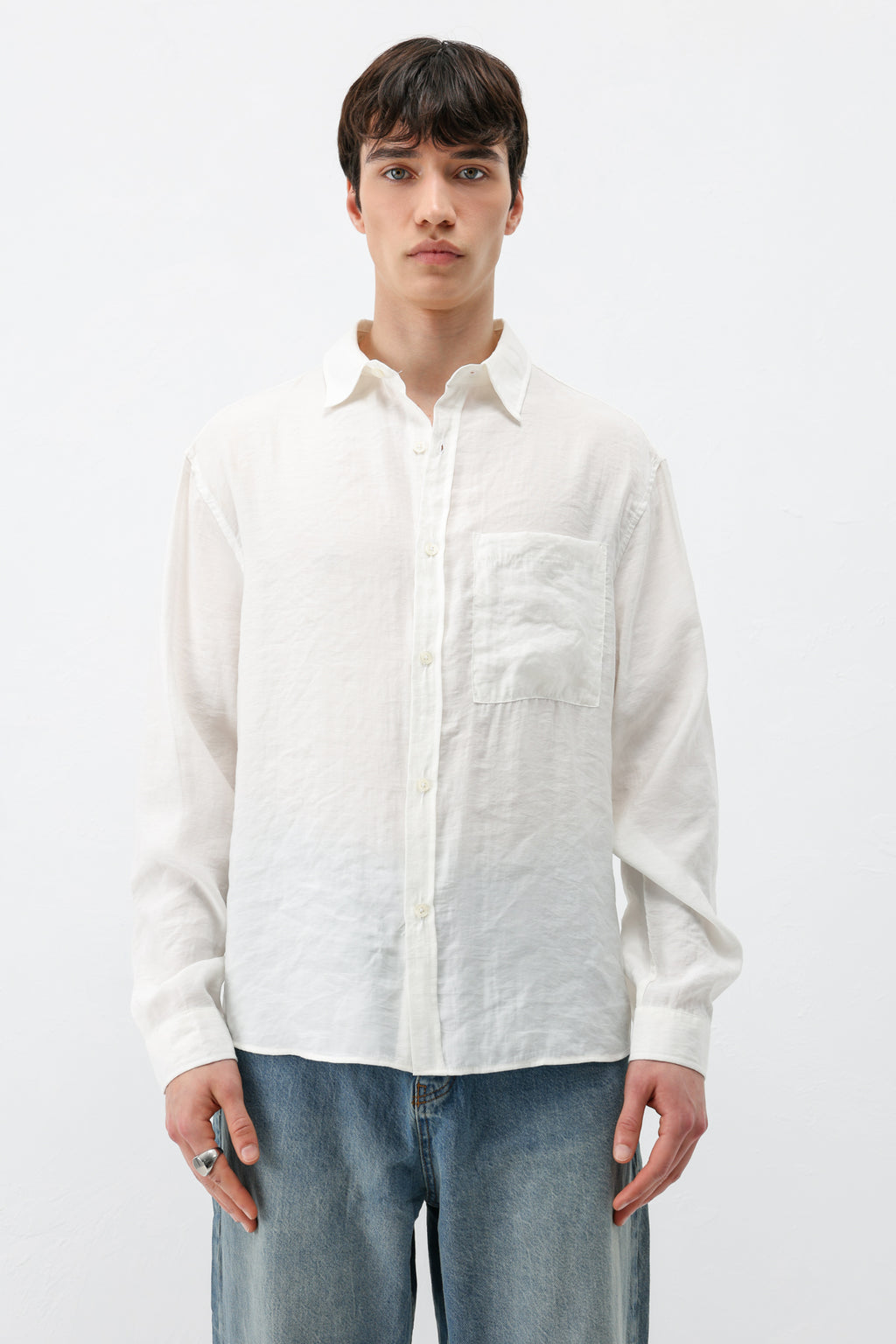 Modal Kumaş Cepli Oversize Gömlek Ekru