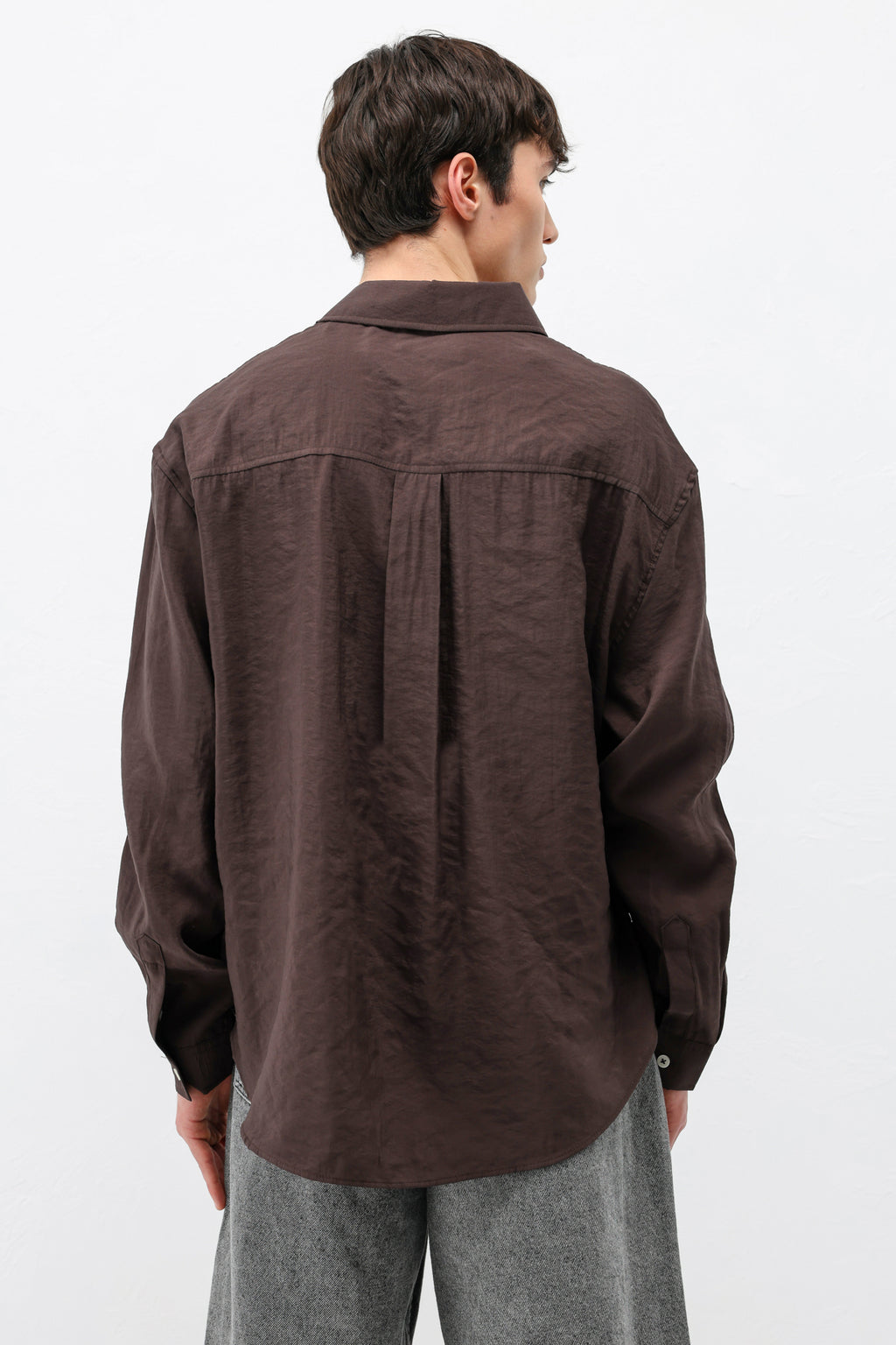 Modal Kumaş Cepli Oversize Gömlek Koyu Kahve