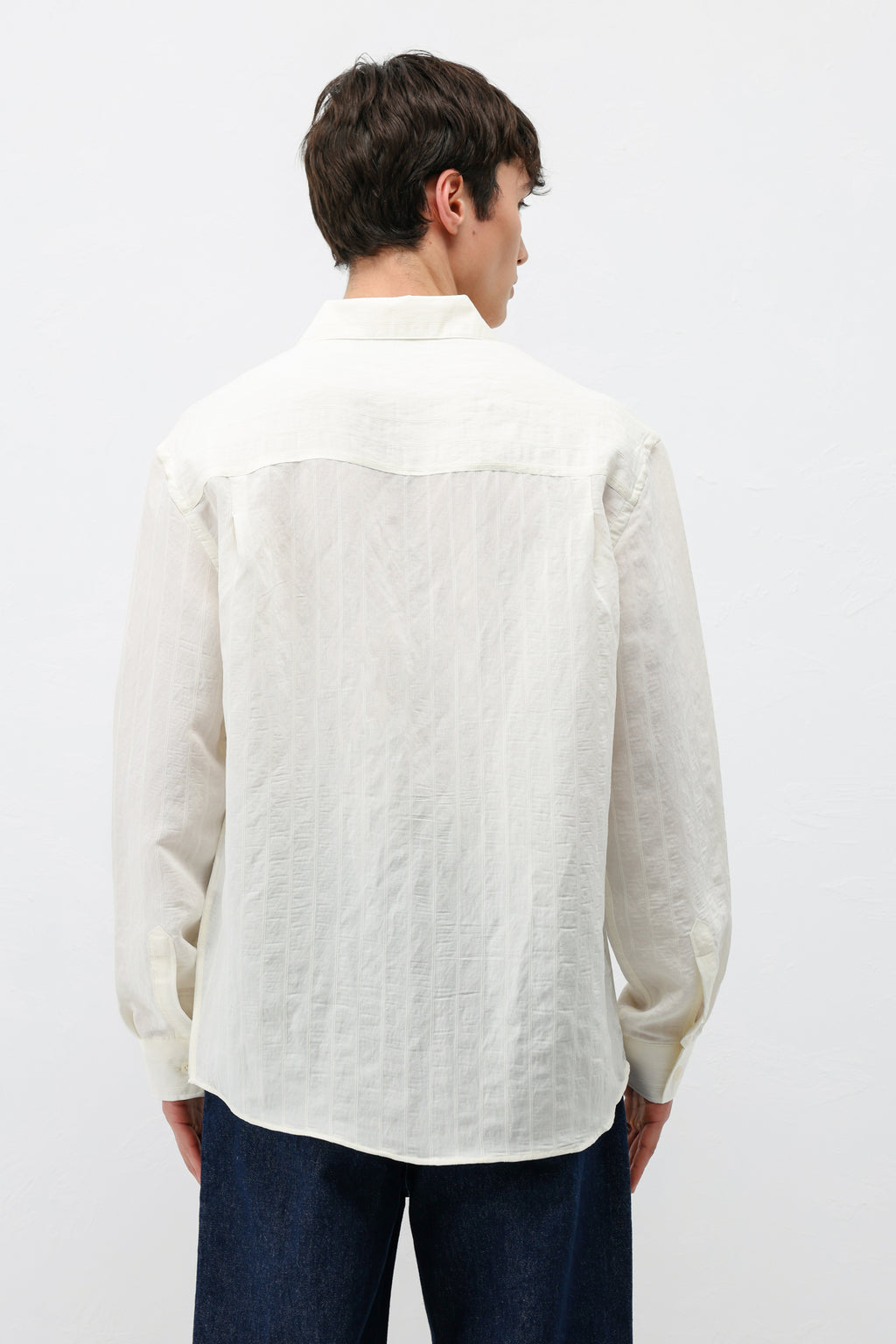 Modal Kumaş Çizgili Oversize Gömlek Beyaz