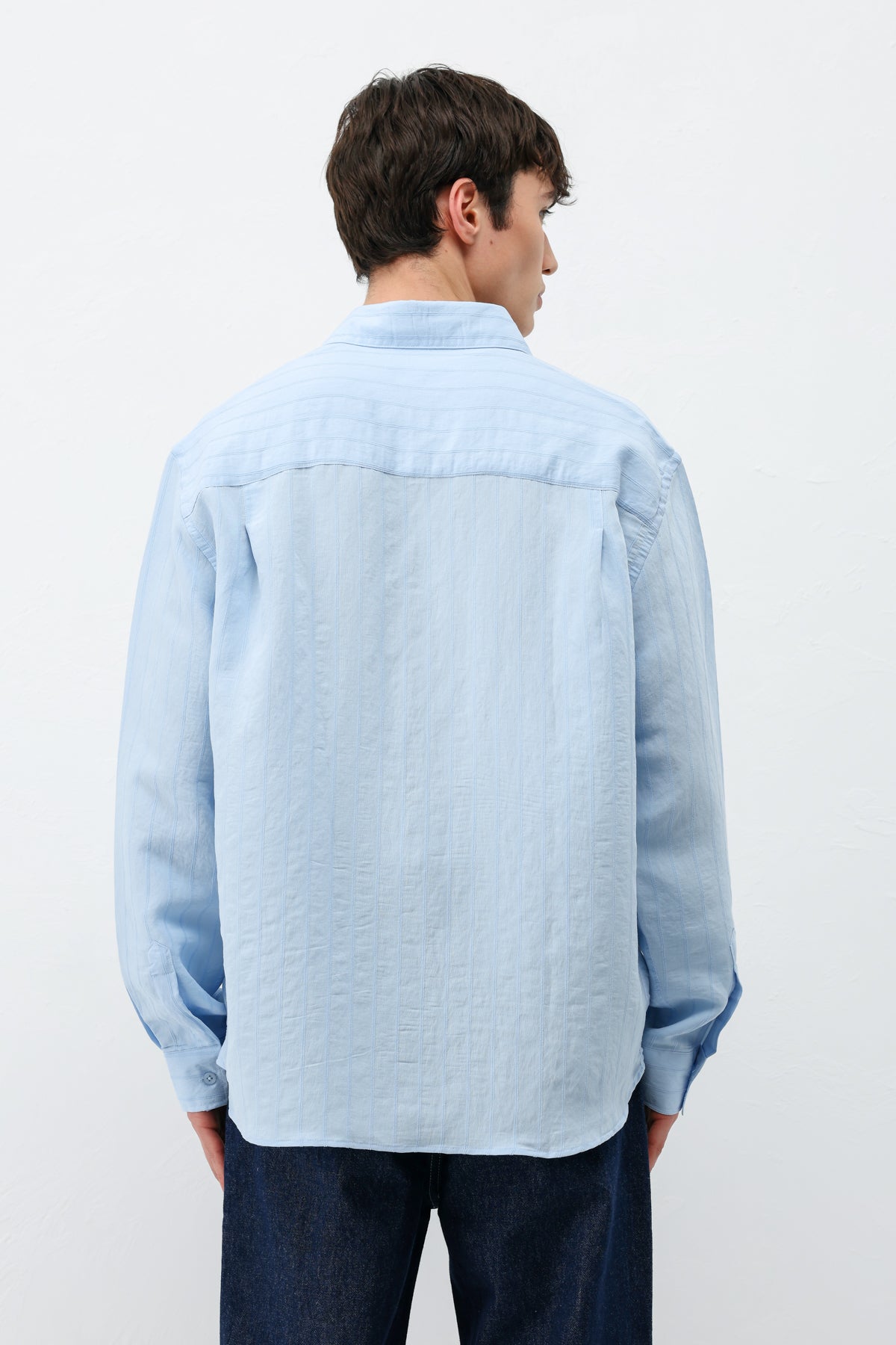 Modal Kumaş Çizgili Oversize Gömlek Bebe Mavi