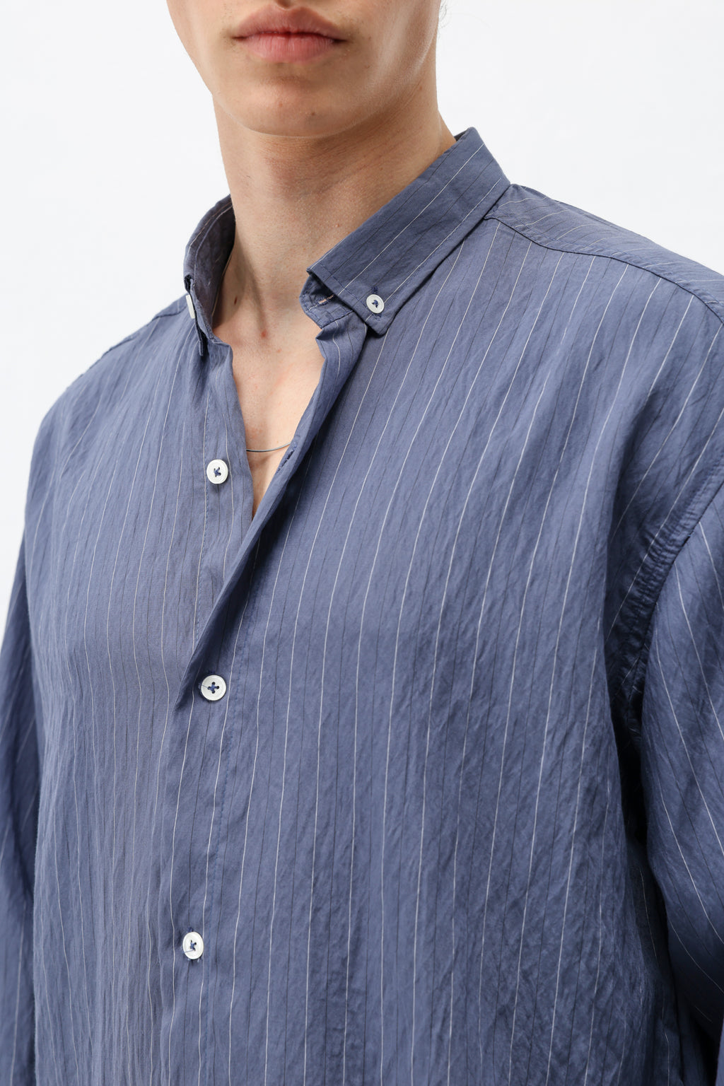 Çizgili Müslin Kumaş Oversize Gömlek Indigo