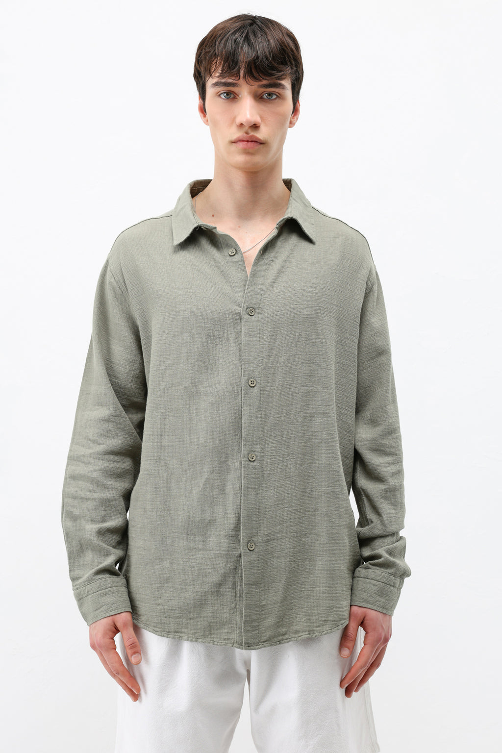 Basic Keten Oversize Gömlek Haki