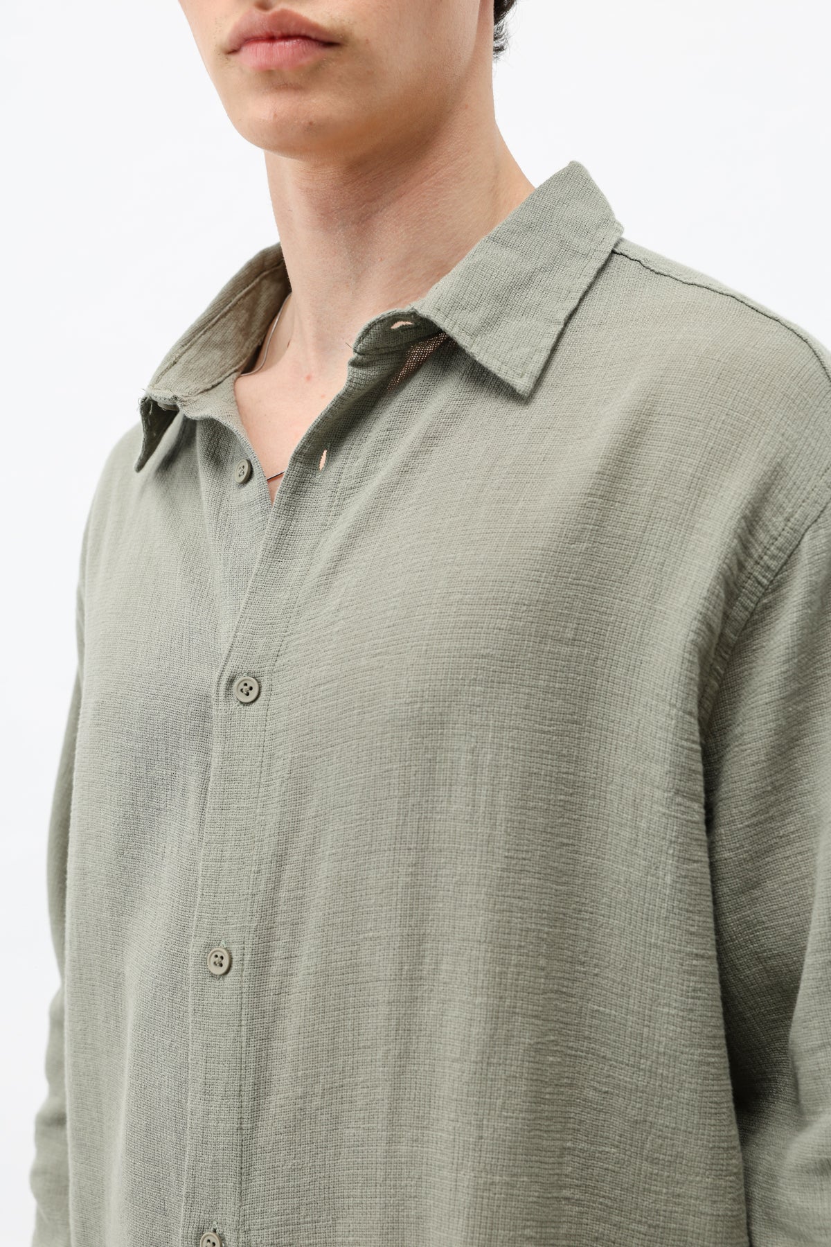 Basic Keten Oversize Gömlek Haki