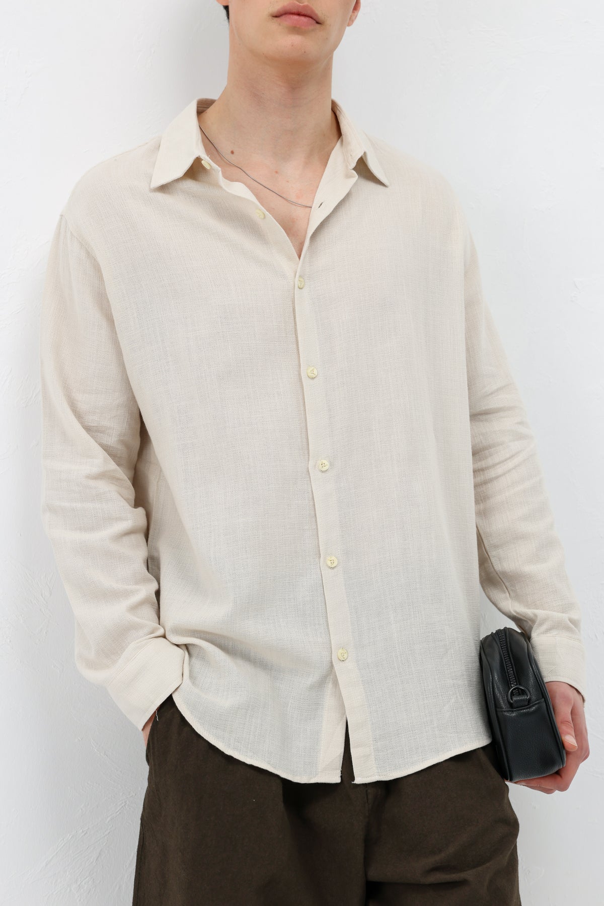 Basic Keten Oversize Gömlek Bej