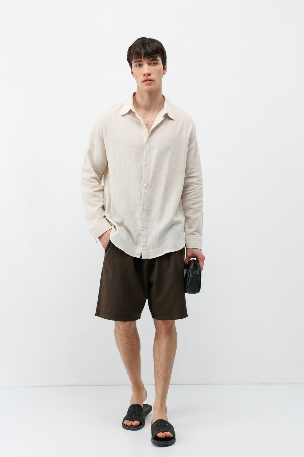 Basic Keten Oversize Gömlek Bej