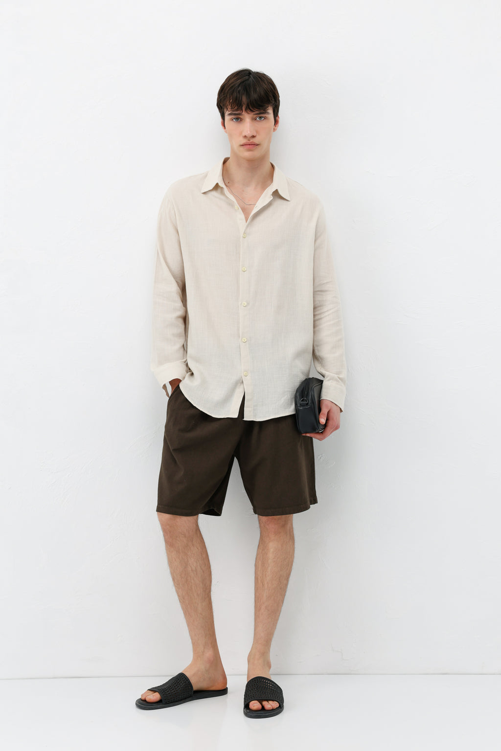 Basic Keten Oversize Gömlek Bej