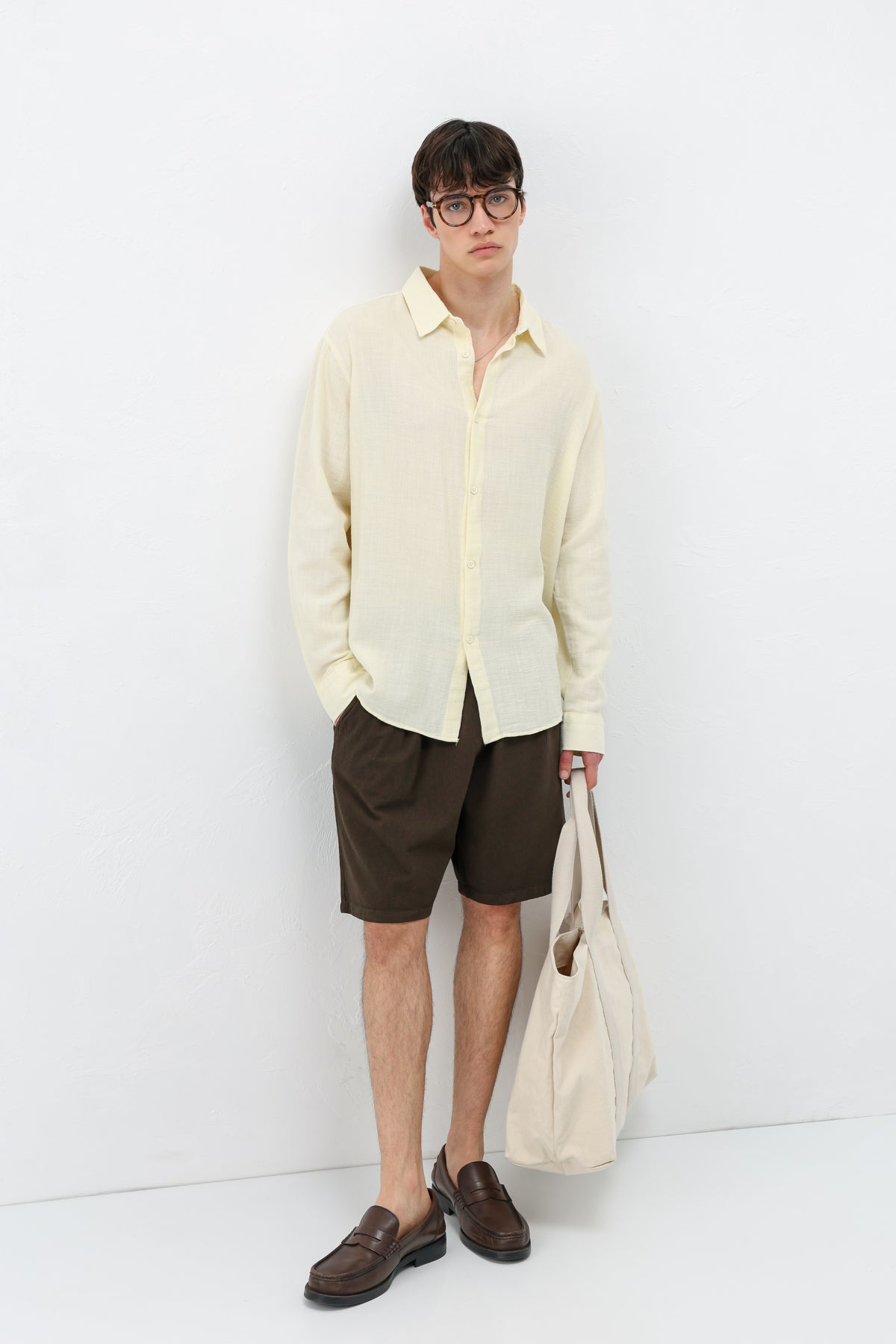 Basic Keten Oversize Gömlek Sarı