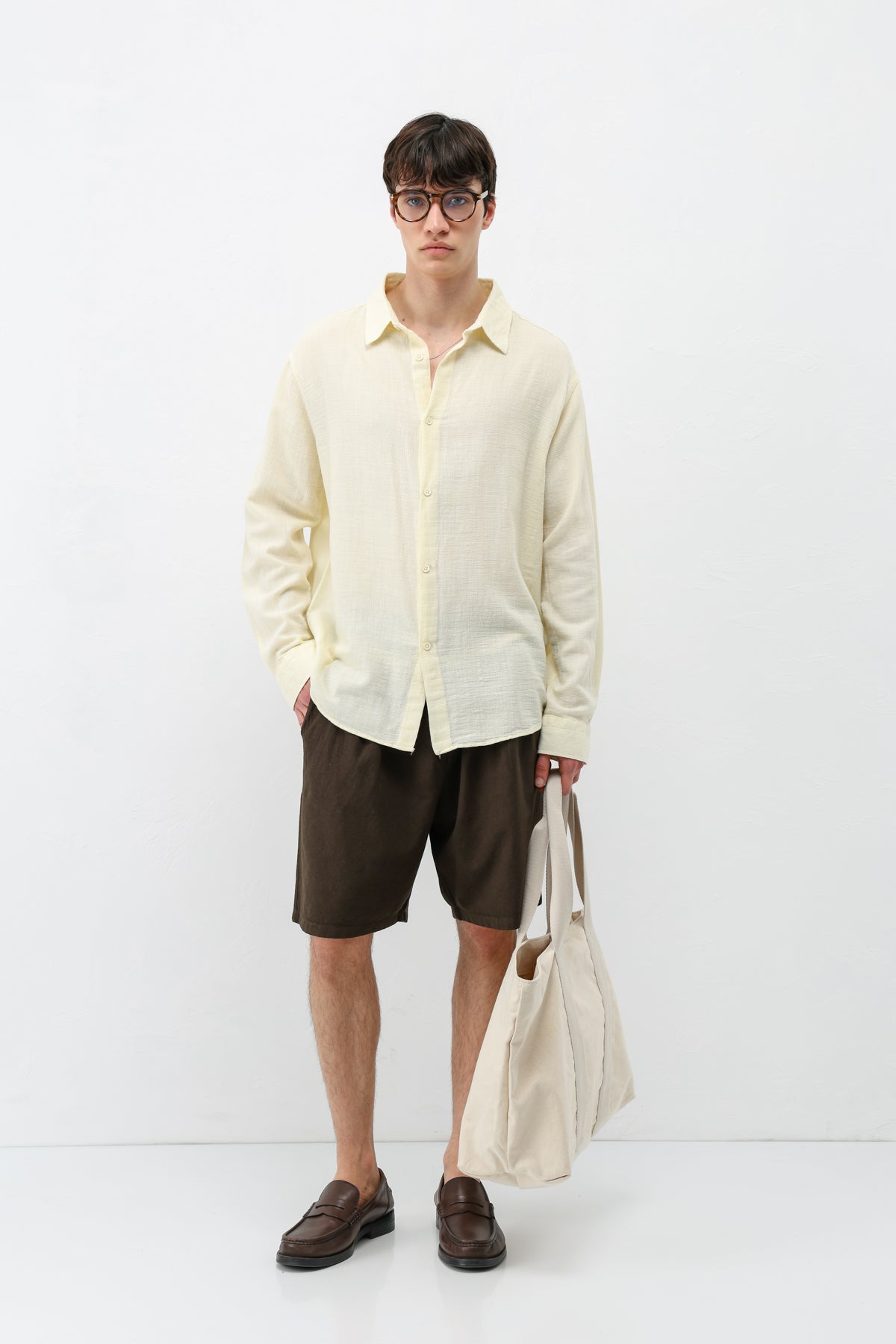 Basic Keten Oversize Gömlek Sarı
