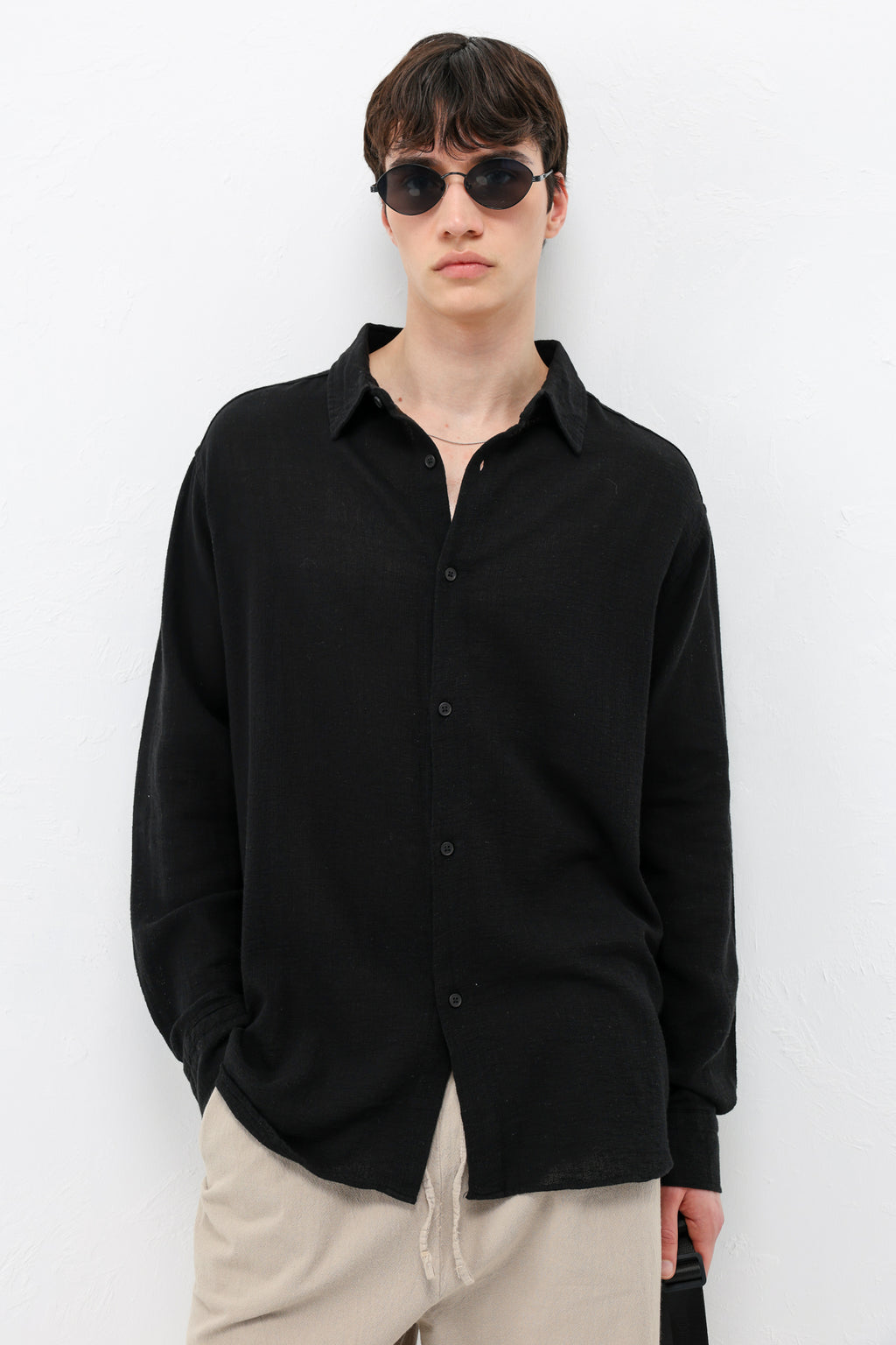 Basic Keten Oversize Gömlek Siyah