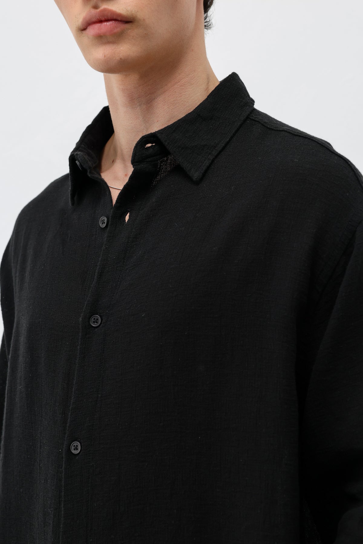Basic Keten Oversize Gömlek Siyah