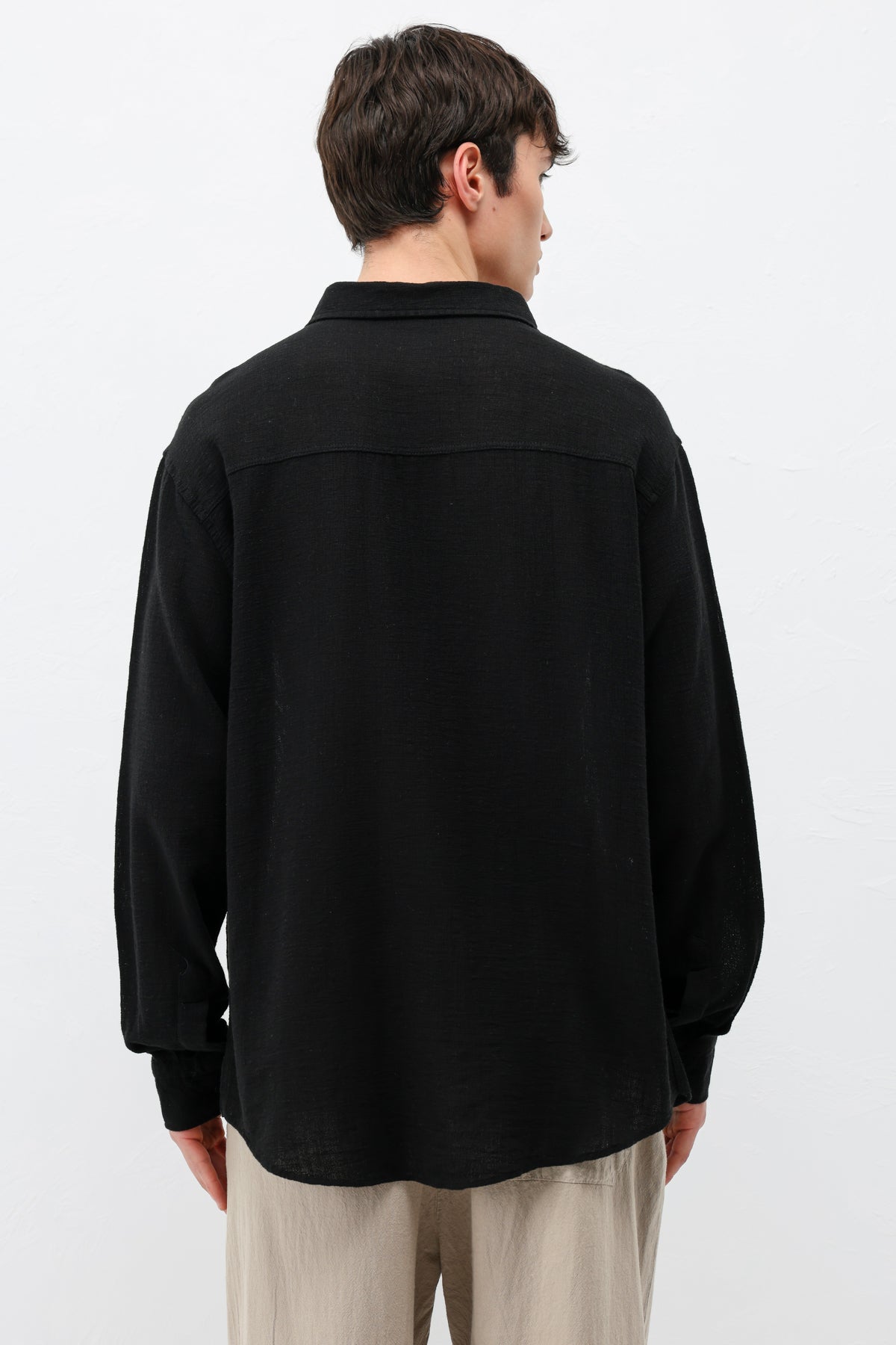 Basic Keten Oversize Gömlek Siyah