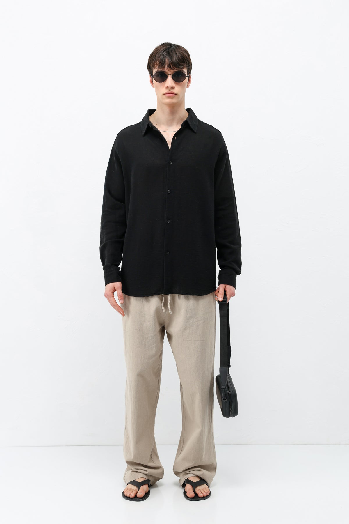 Basic Keten Oversize Gömlek Siyah