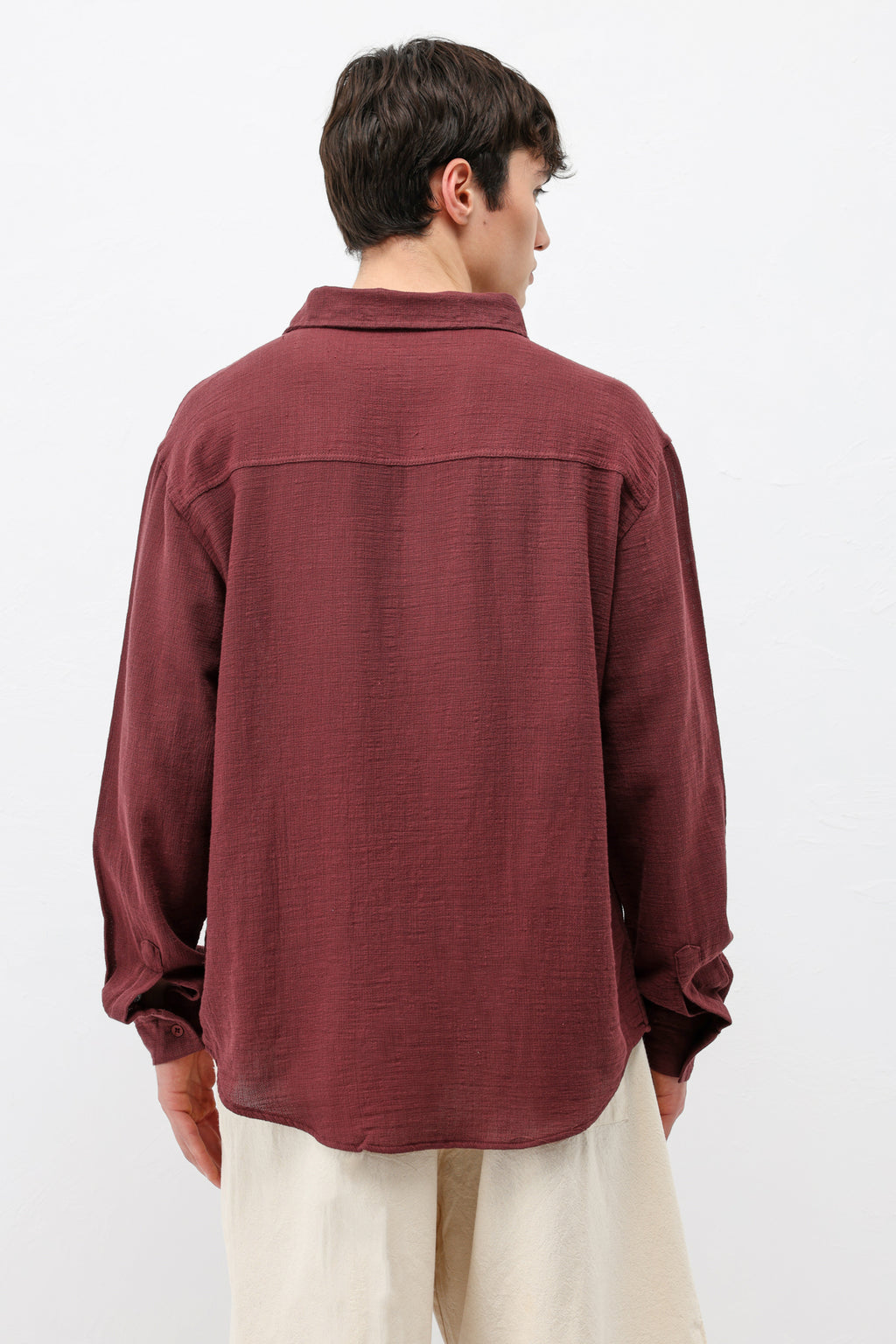 Basic Keten Oversize Gömlek Bordo