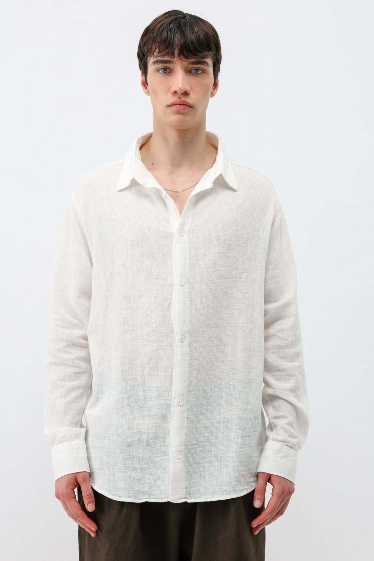Basic Keten Oversize Gömlek Ekru