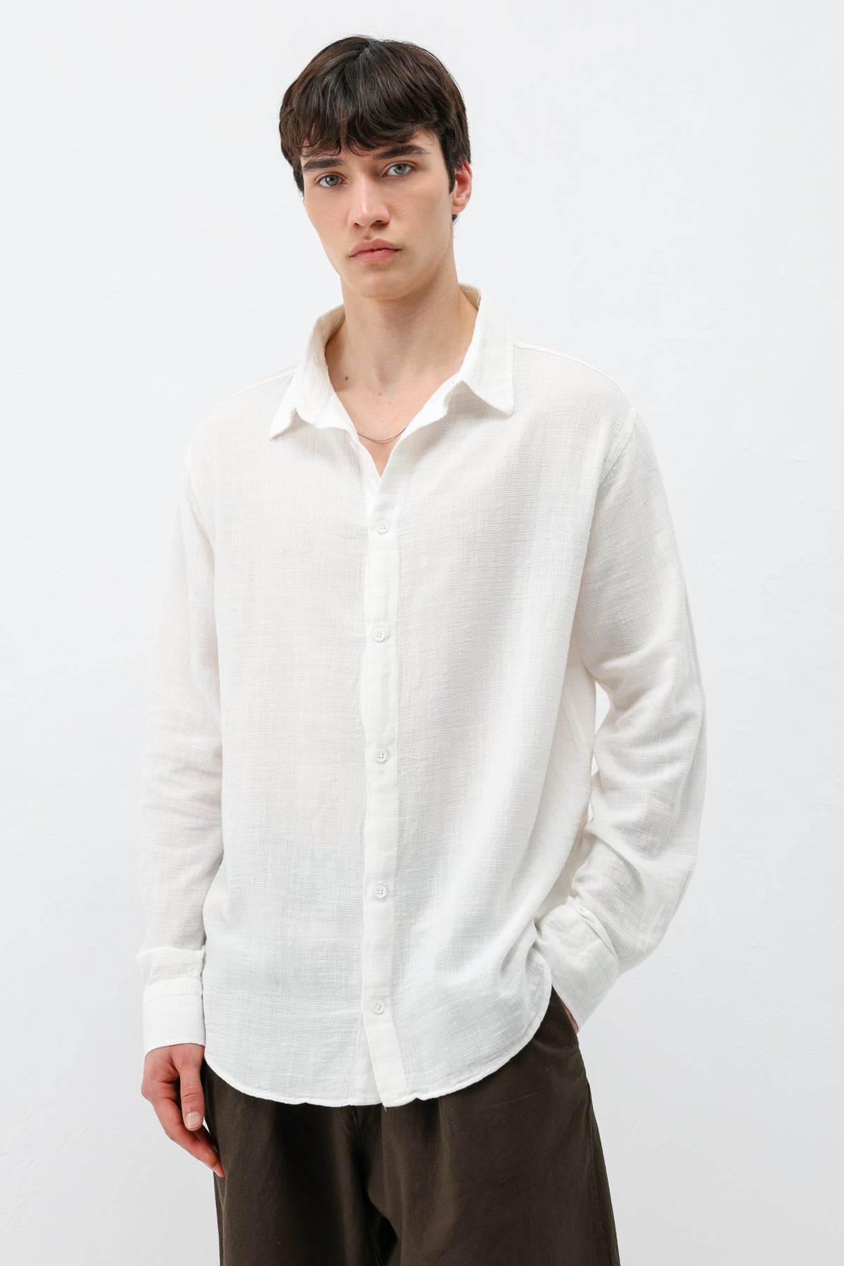 Basic Keten Oversize Gömlek Ekru