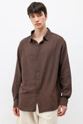 Basic Keten Oversize Gömlek Kahve
