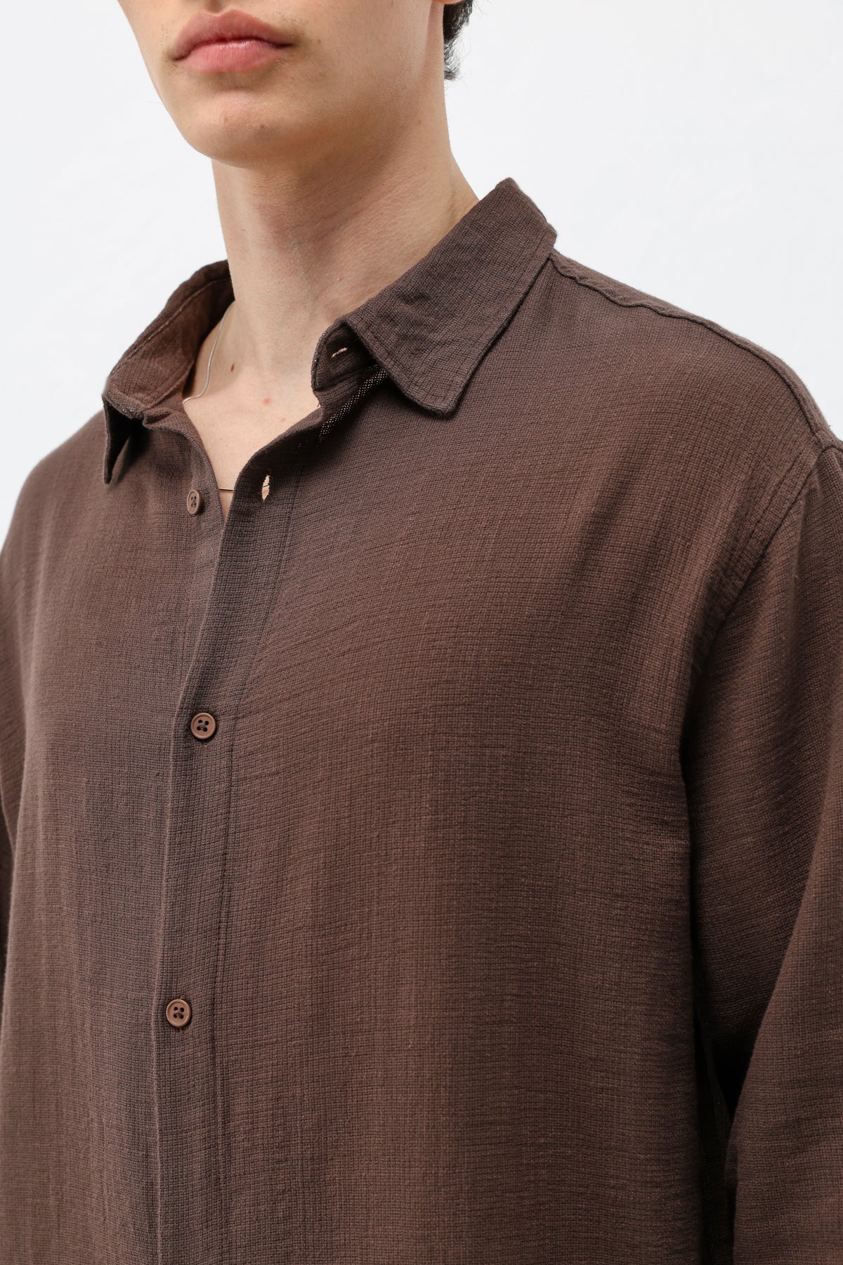 Basic Keten Oversize Gömlek Kahve