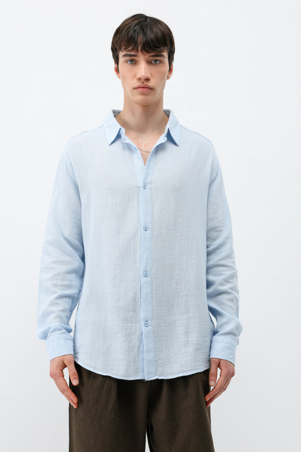 Basic Keten Oversize Gömlek Bebe Mavi