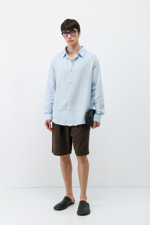 Basic Keten Oversize Gömlek Bebe Mavi