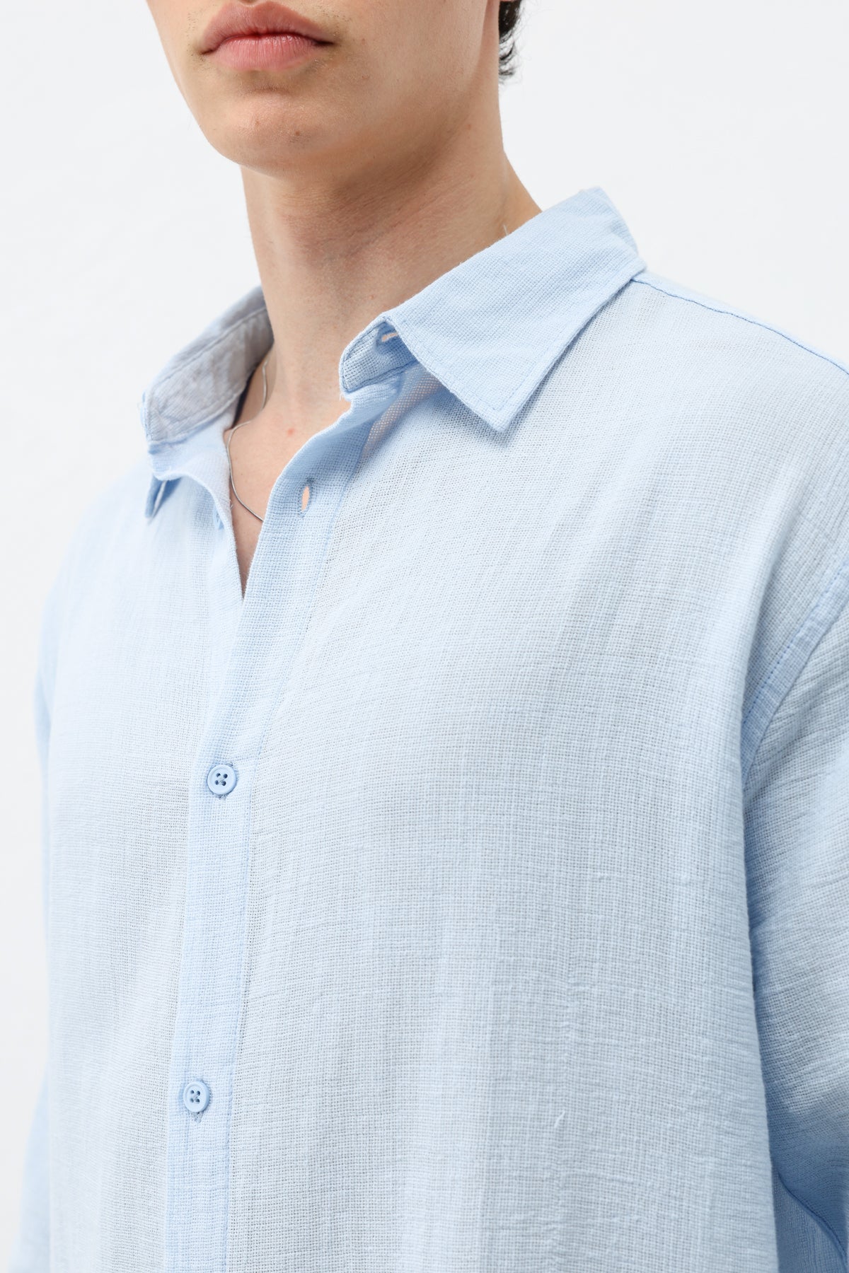 Basic Keten Oversize Gömlek Bebe Mavi