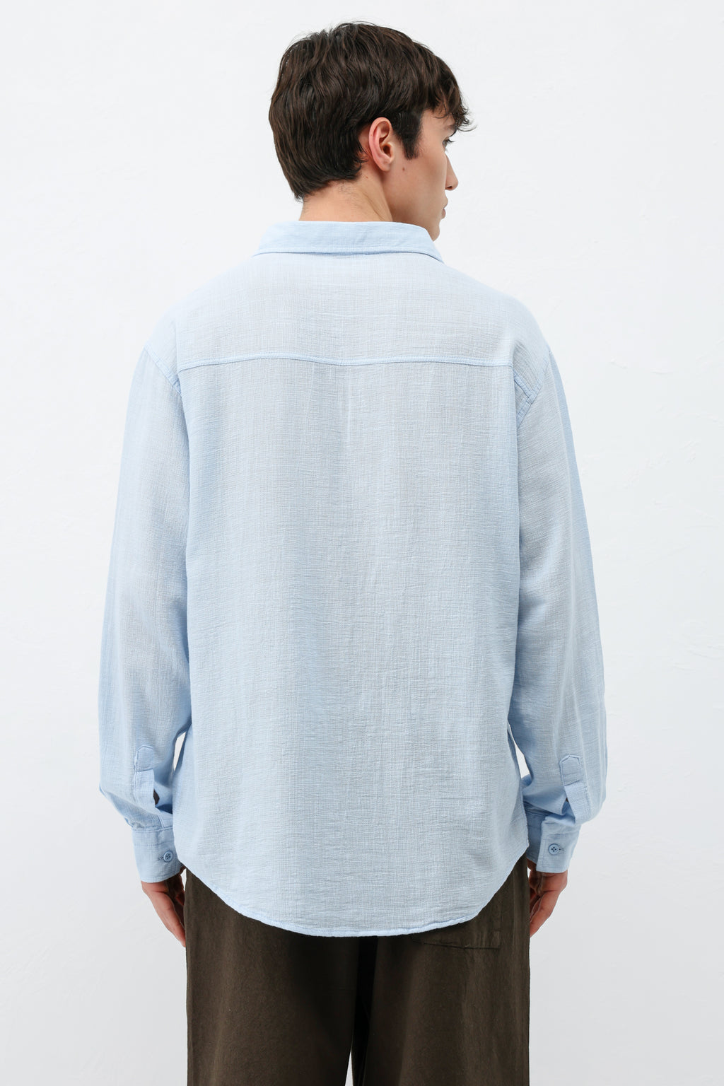 Basic Keten Oversize Gömlek Bebe Mavi