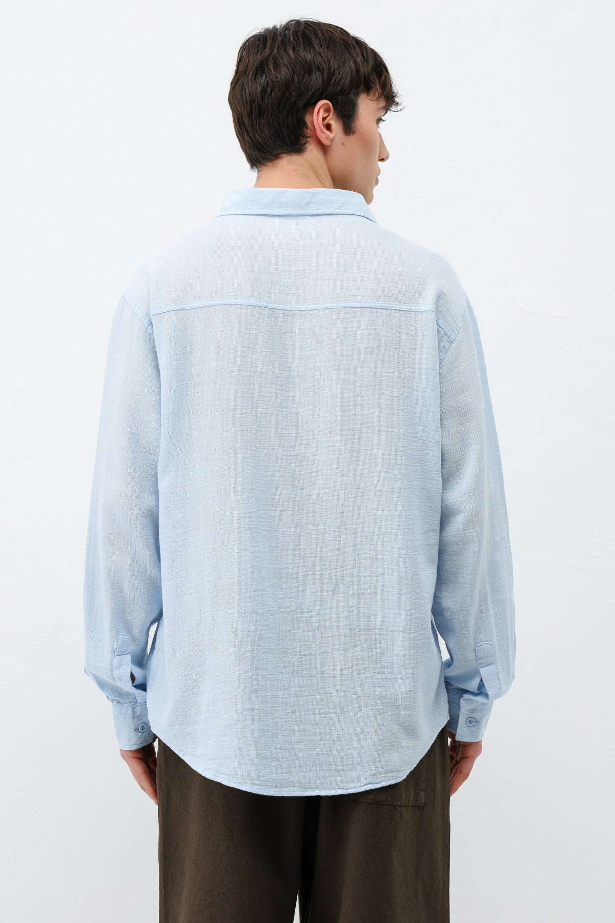 Basic Keten Oversize Gömlek Bebe Mavi
