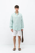 Basic Keten Oversize Gömlek Su Yeşili
