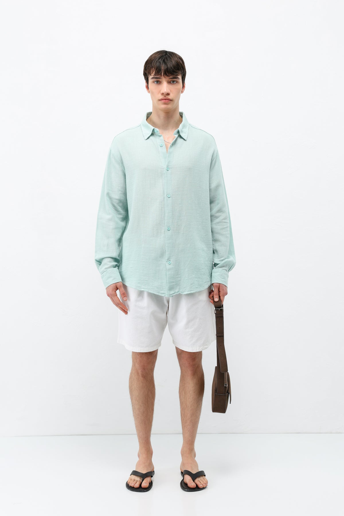 Basic Keten Oversize Gömlek Su Yeşili