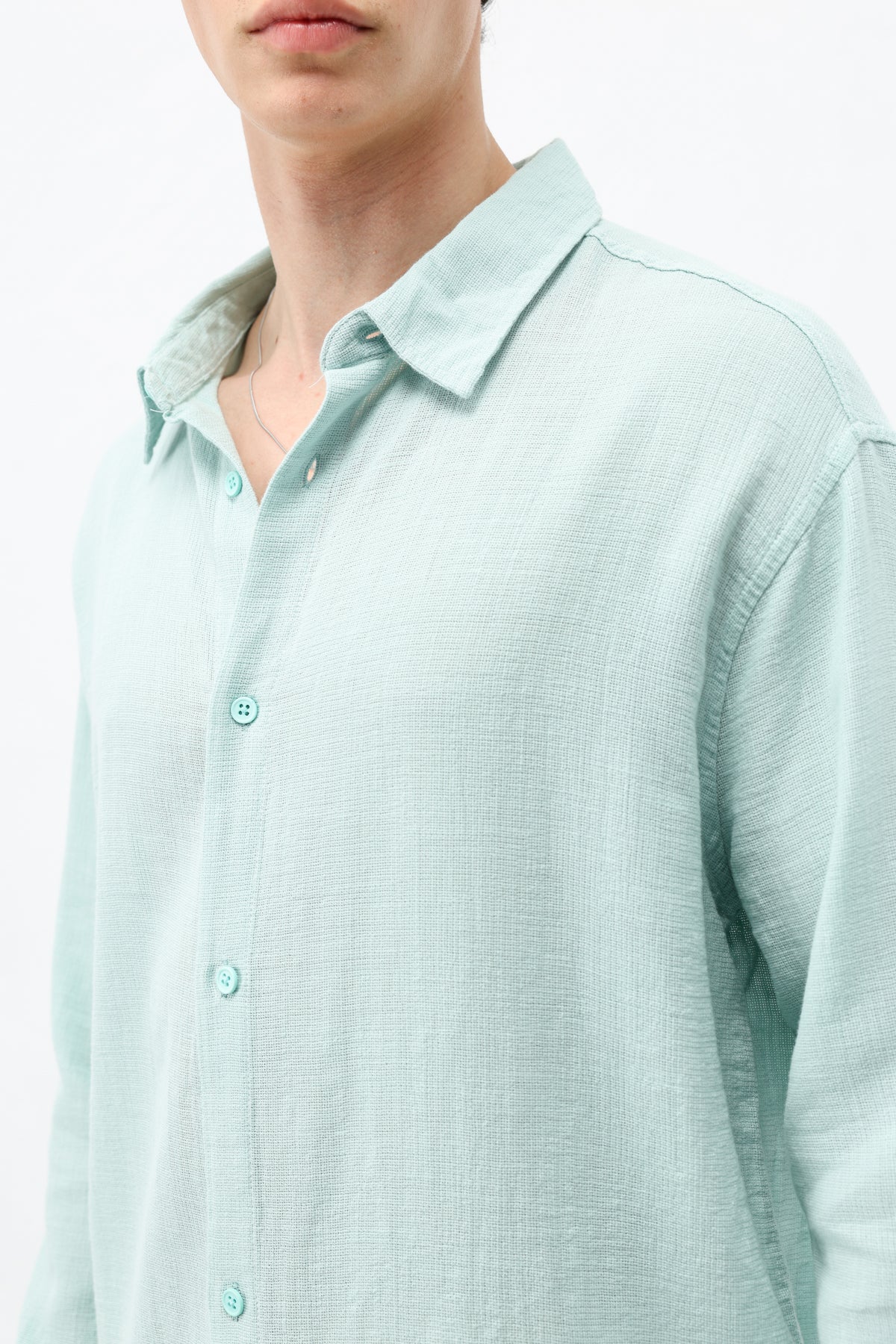 Basic Keten Oversize Gömlek Su Yeşili