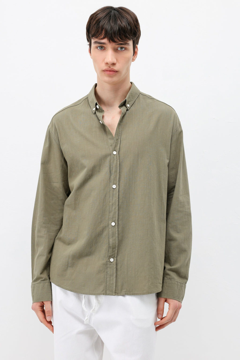 Basic Oversize Pamuk  Keten Gömlek Haki