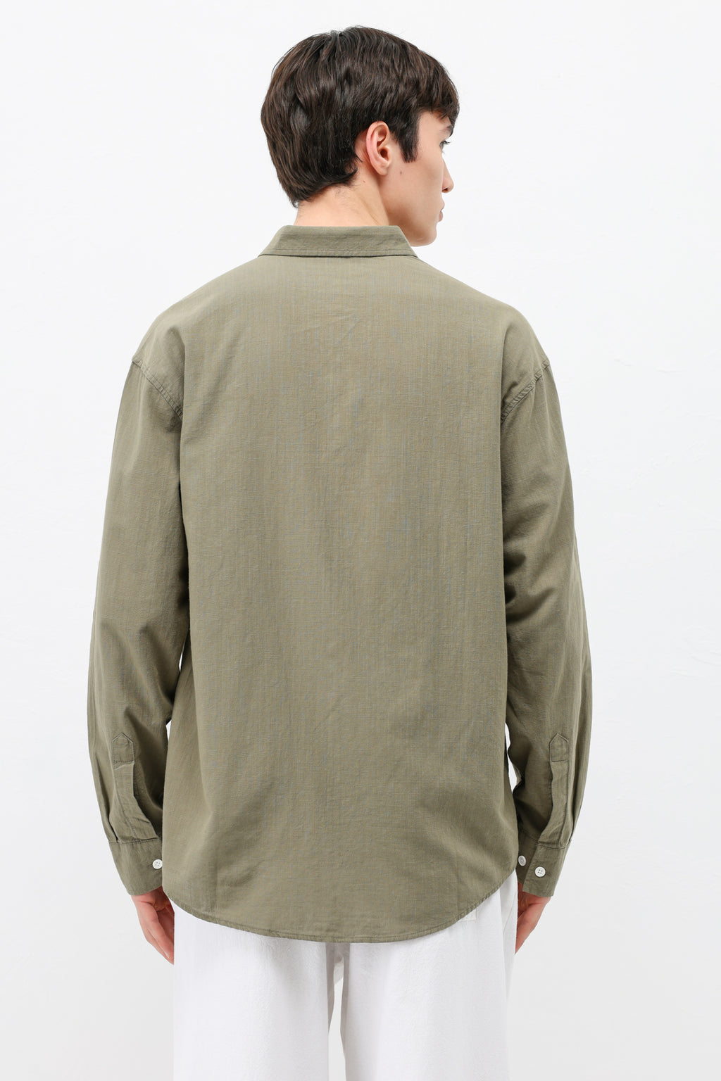 Basic Oversize Pamuk  Keten Gömlek Haki