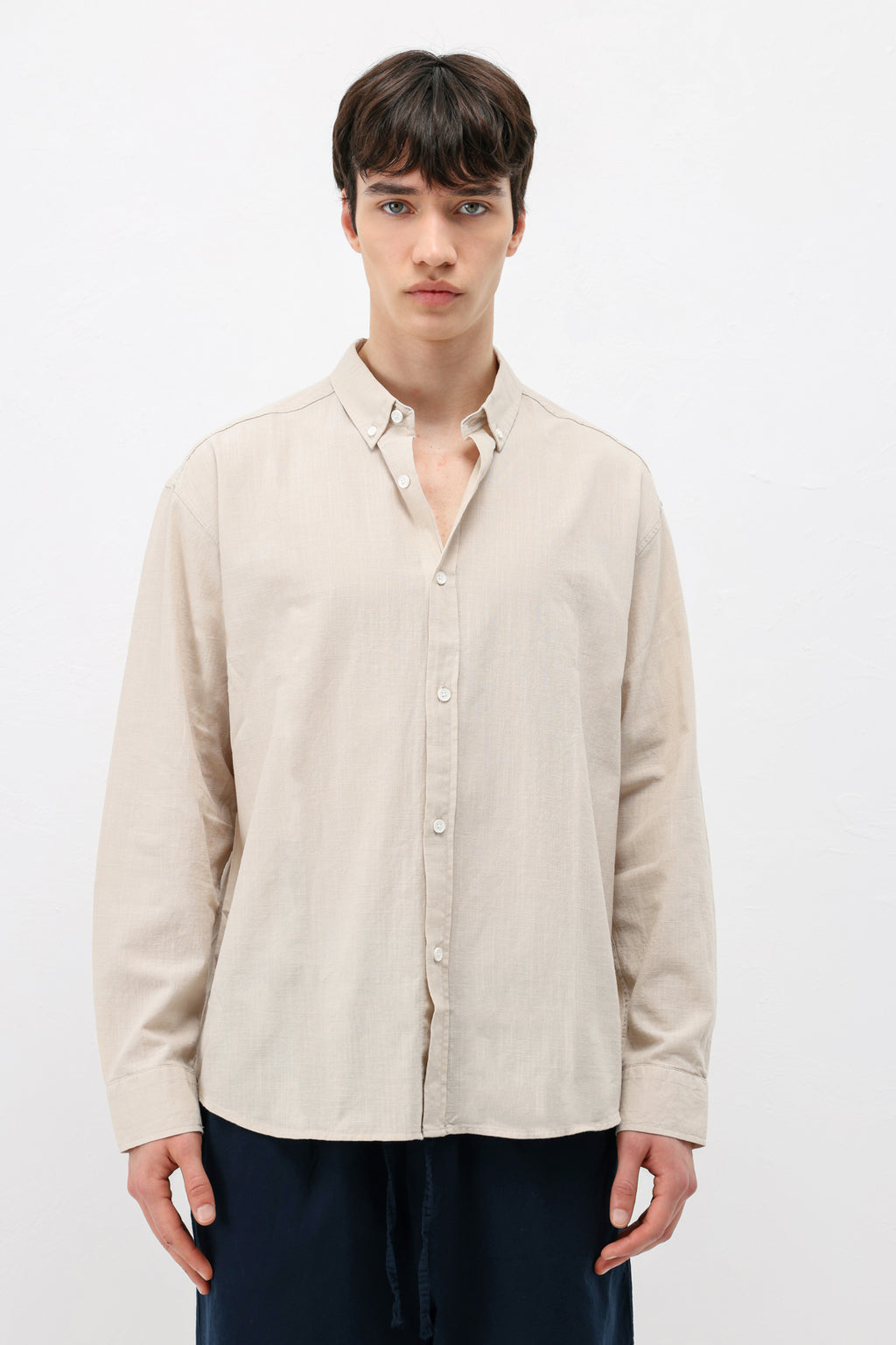 Basic Oversize Pamuk  Keten Gömlek Bej