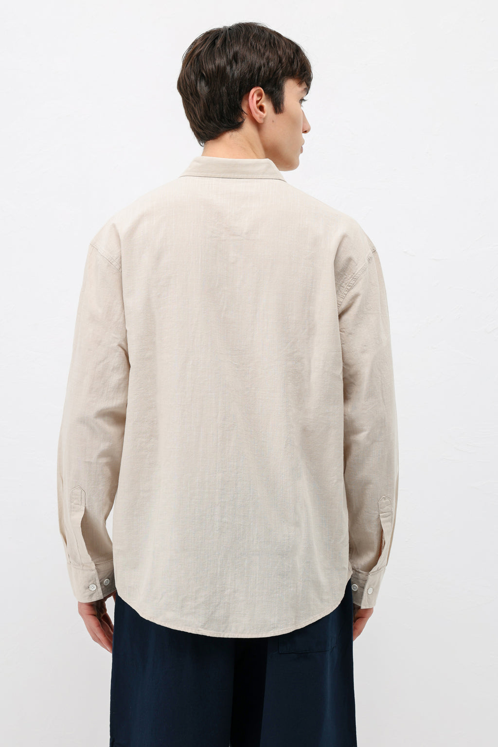 Basic Oversize Pamuk  Keten Gömlek Bej