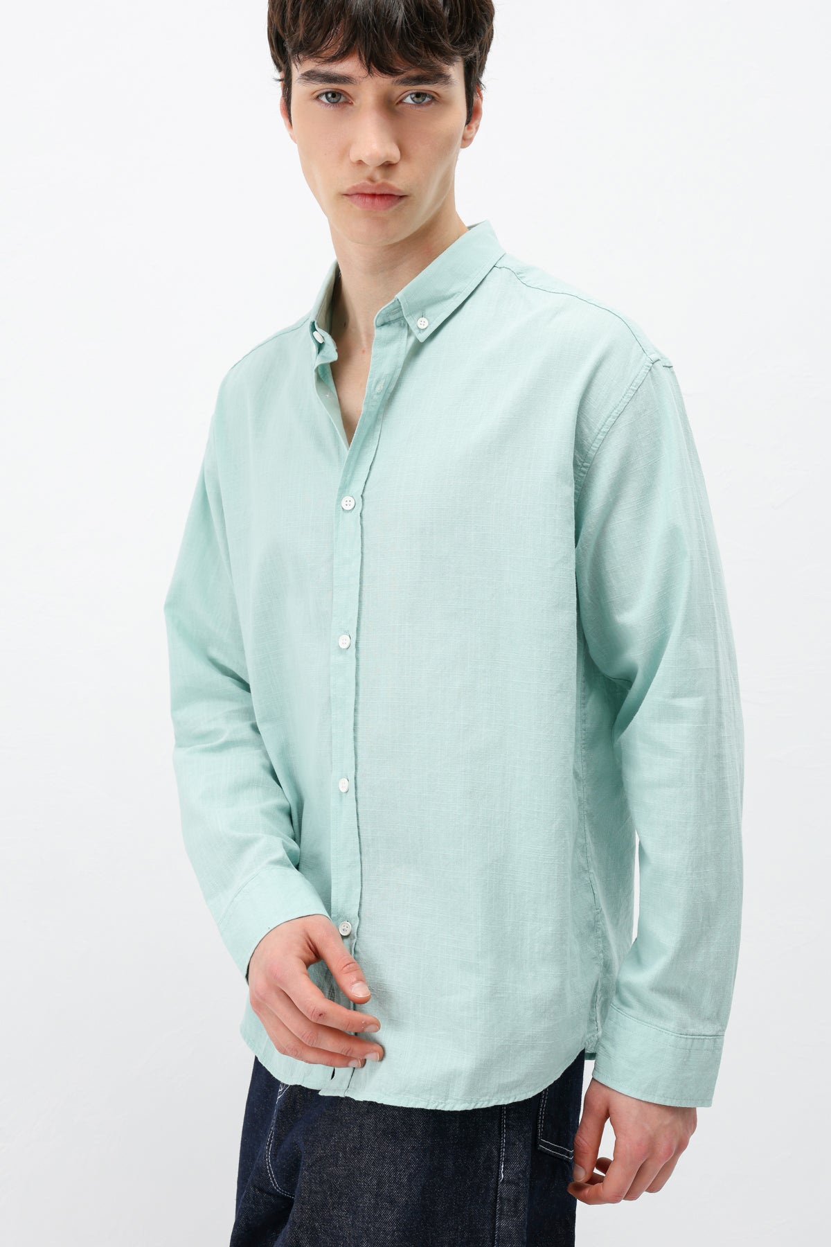 Basic Oversize Pamuk  Keten Gömlek Mint